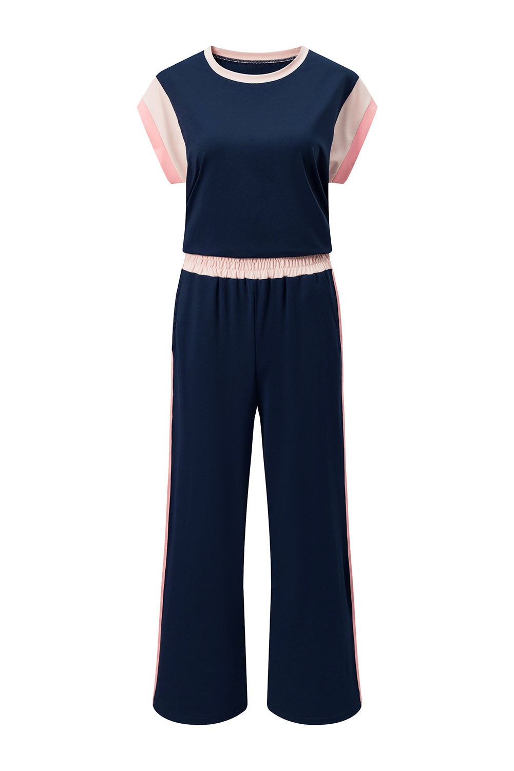 Smoke Gray Color Block Detail Casual Two-piece Set