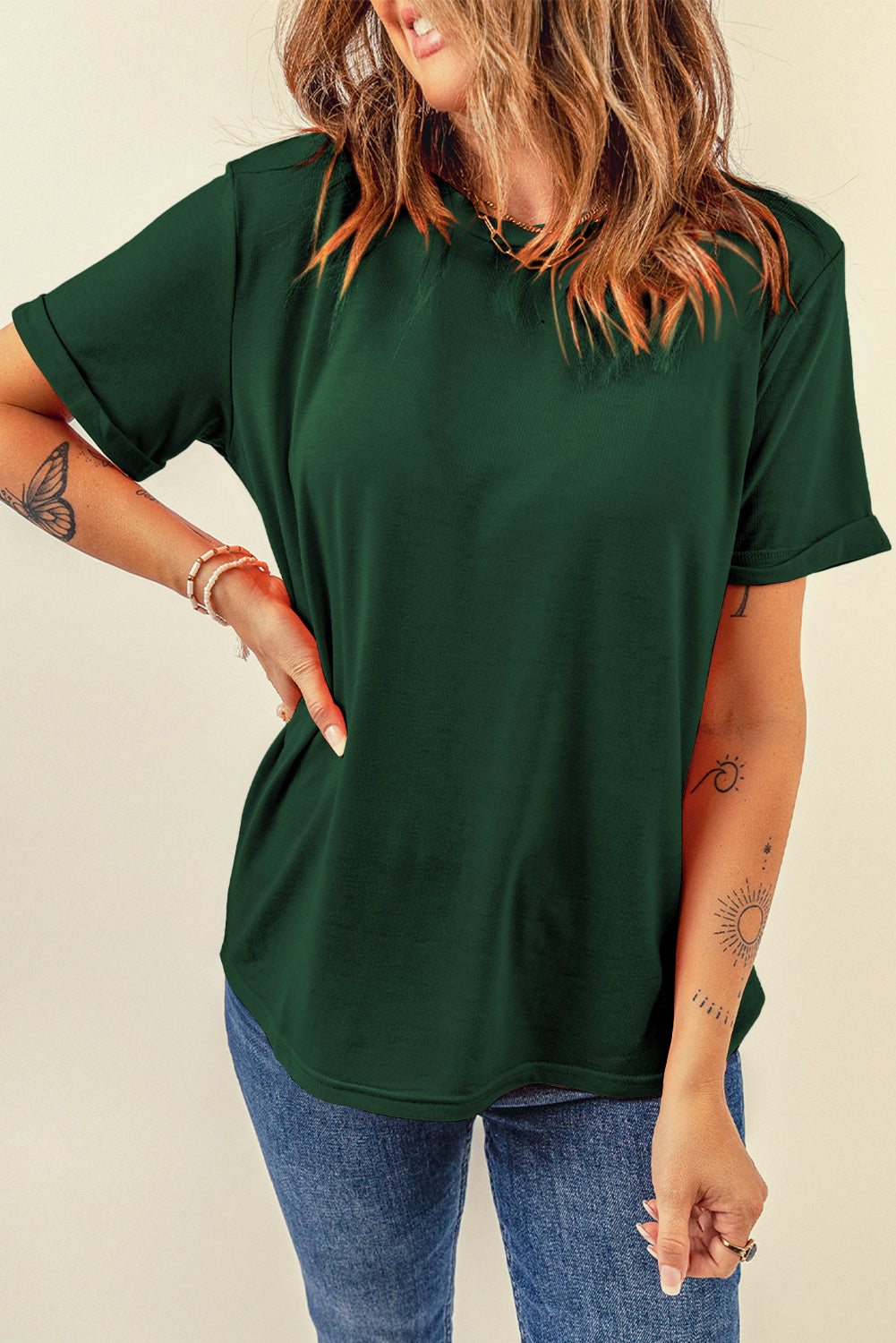 Gray Casual Plain Crew Neck Tee