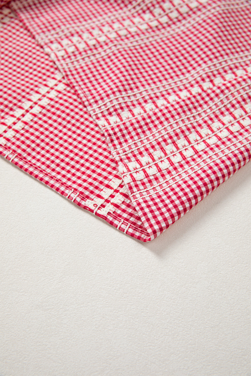 Red Western Pony Embroidered Yoke Puff Sleeve Gingham Blouse