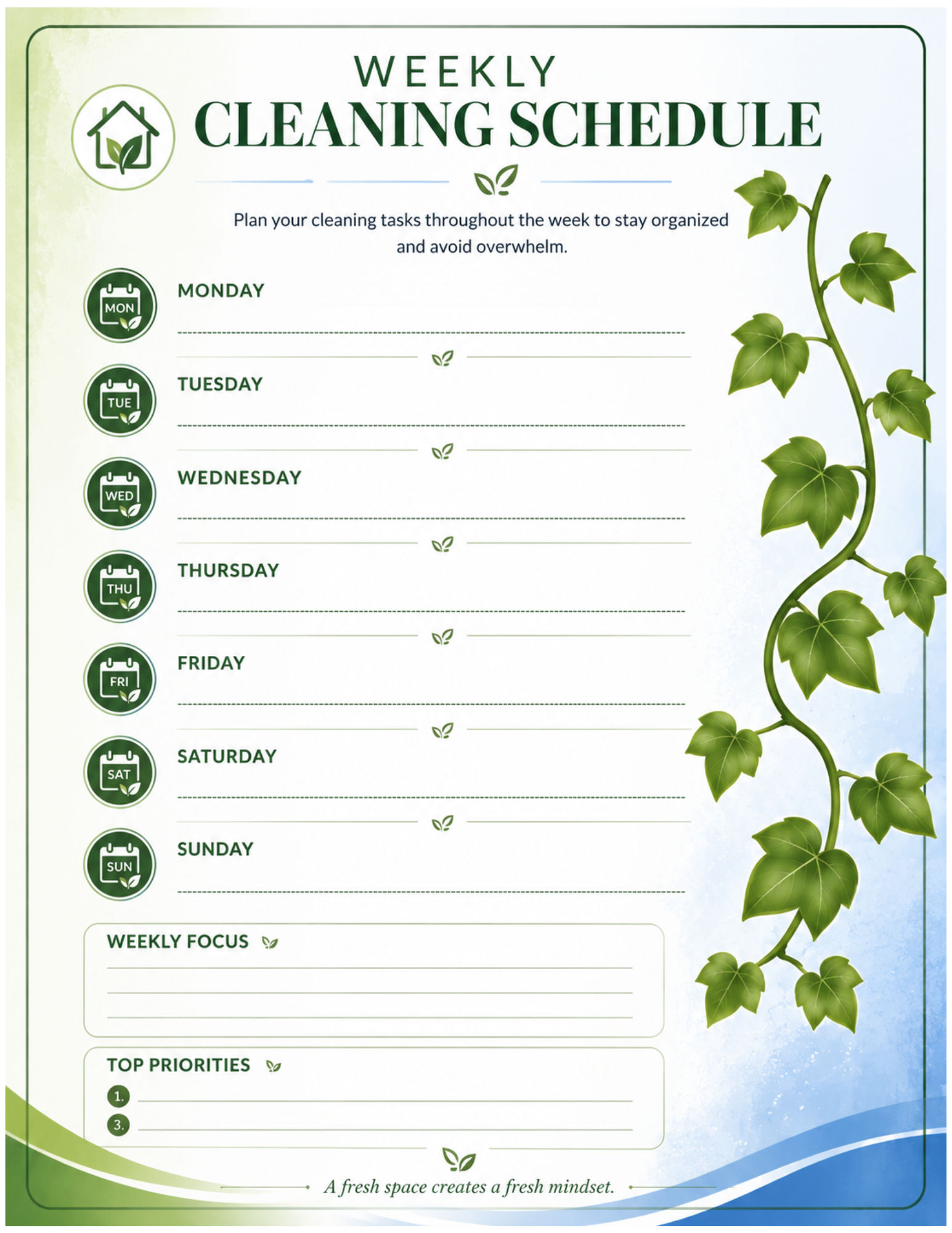 Digital cleaning/ lifestyle planner
