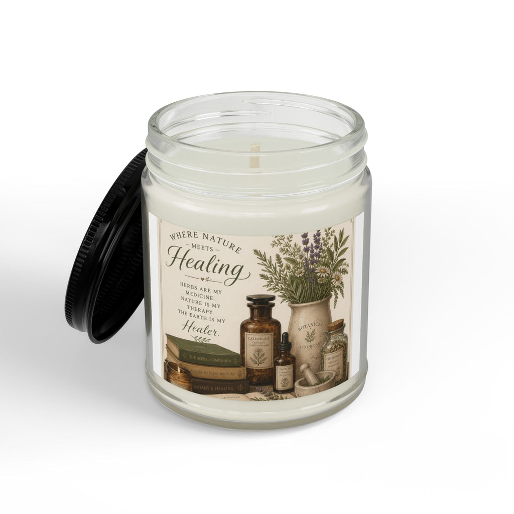 Herbal Healing Soy Candle — Scented Amber Jar with Black Lid (4oz & 9oz)