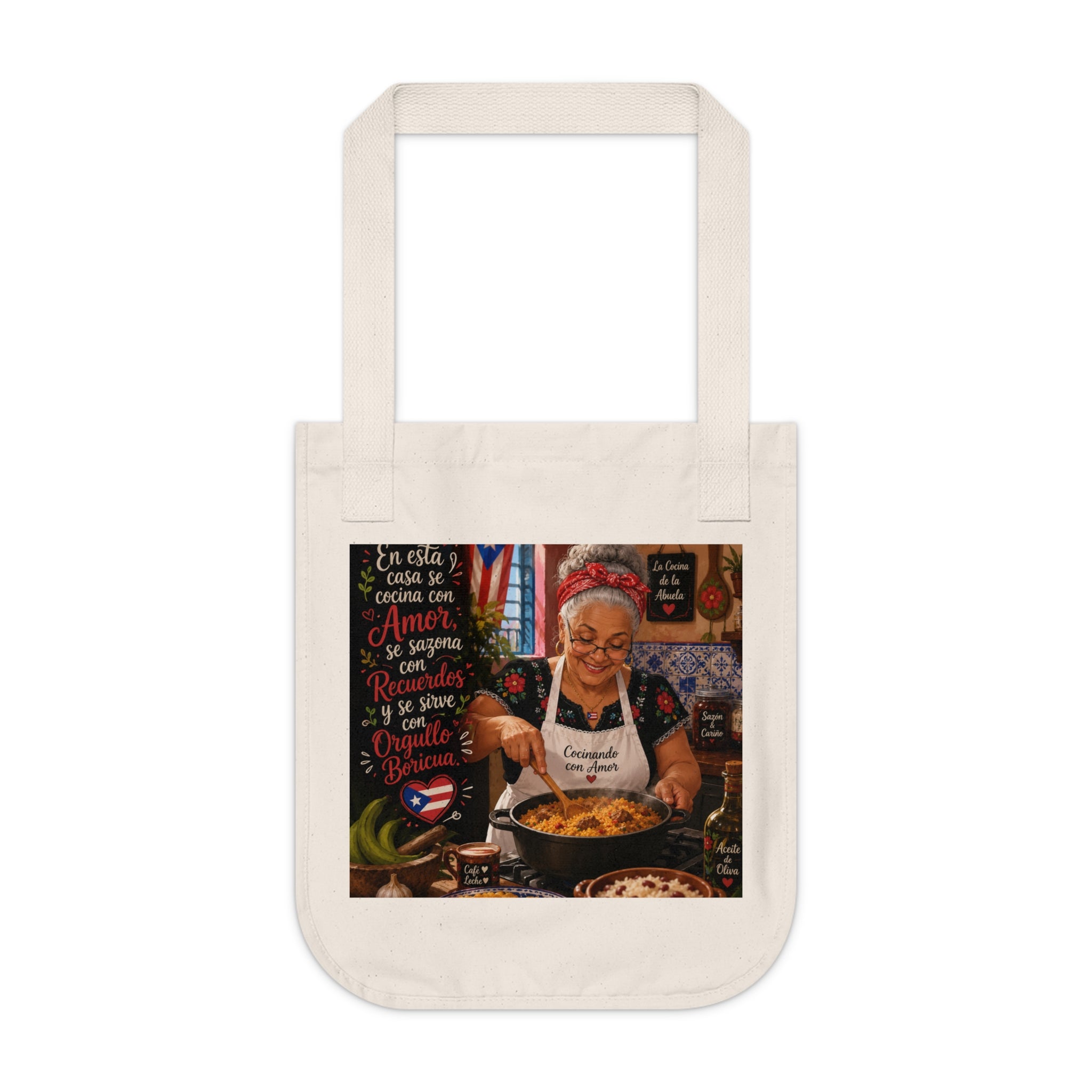 Puerto Rican Flag Canvas Tote — Boricua Cocina Grandma Design