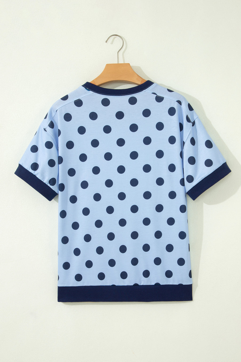 Blue Color Block Trim Polka Dot Casual Tee
