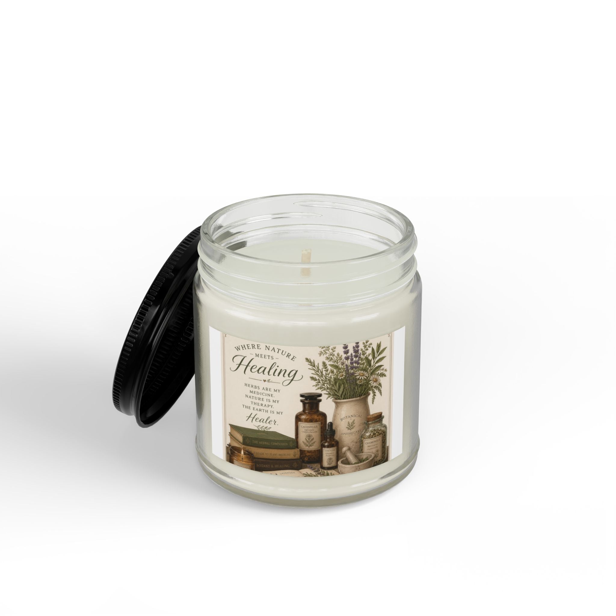 Herbal Healing Soy Candle — Scented Amber Jar with Black Lid (4oz & 9oz)