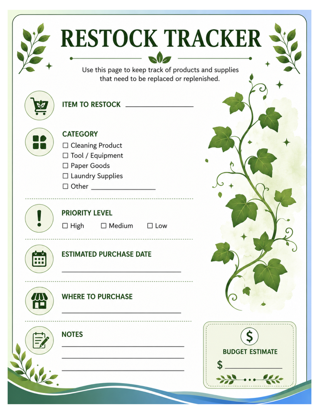 Digital cleaning/ lifestyle planner