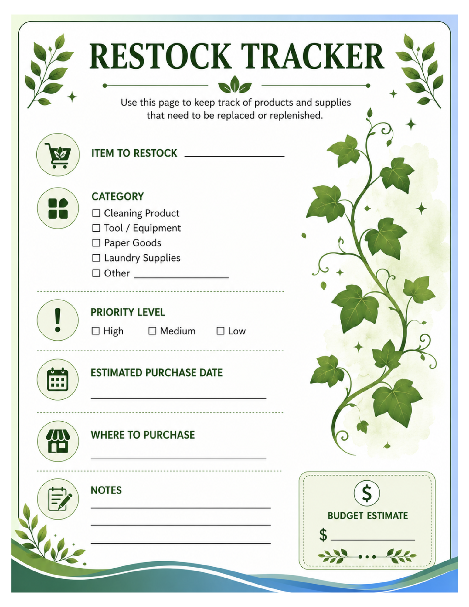 Digital cleaning/ lifestyle planner