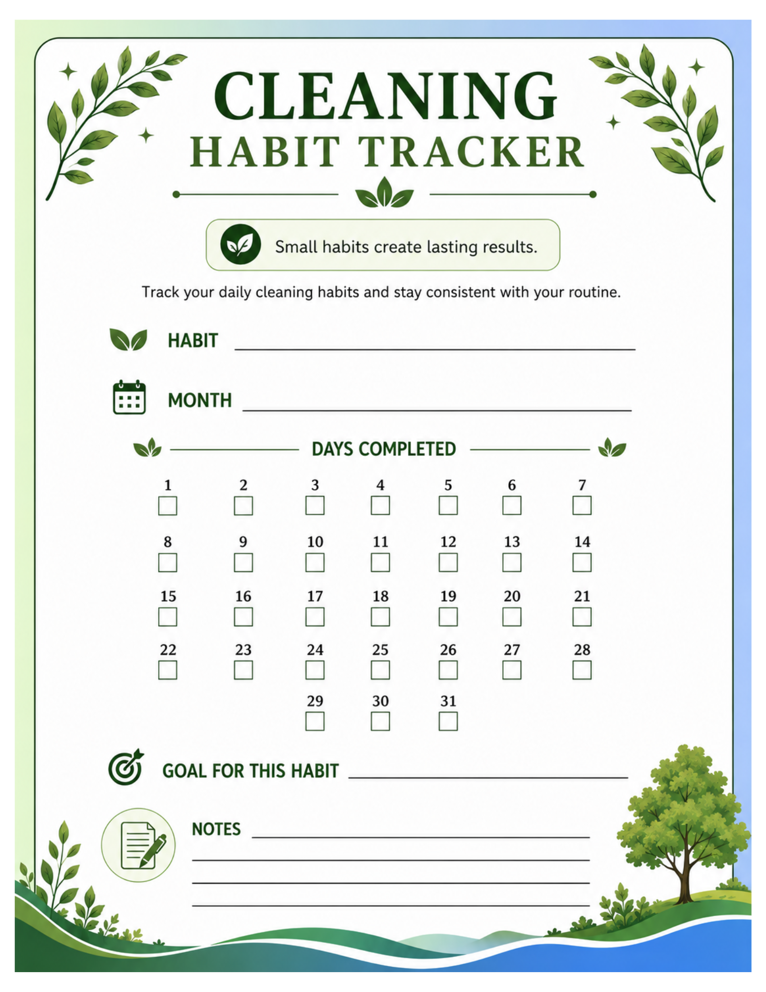 Digital cleaning/ lifestyle planner