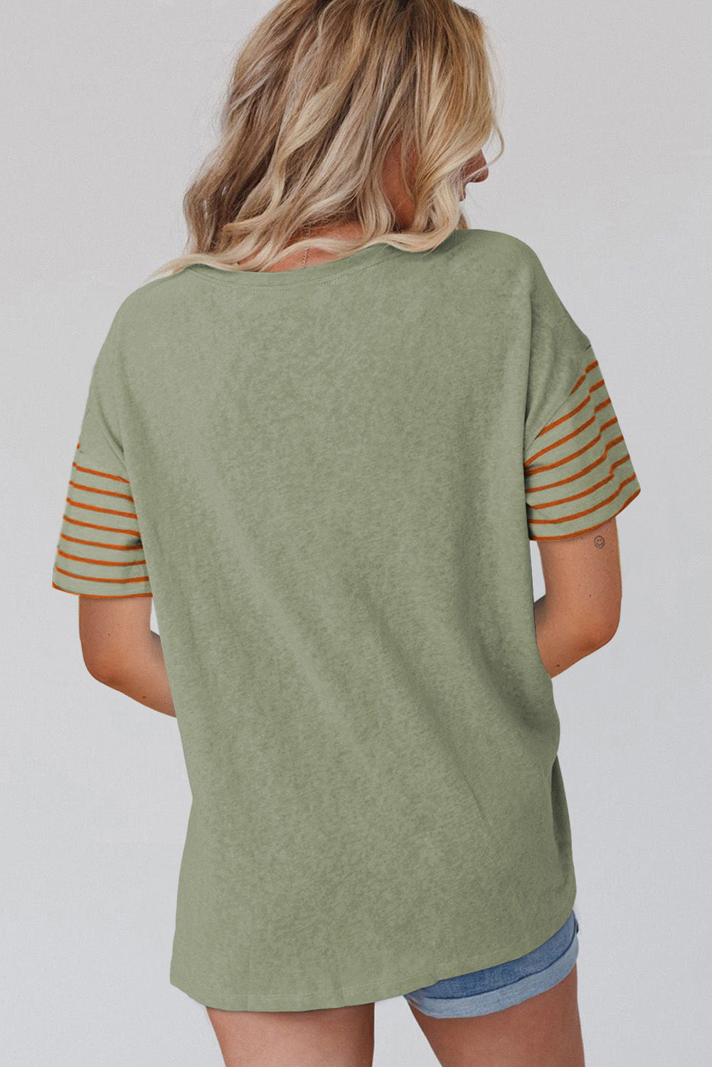 Mint Green Color Block Striped Detail Loose T Shirt