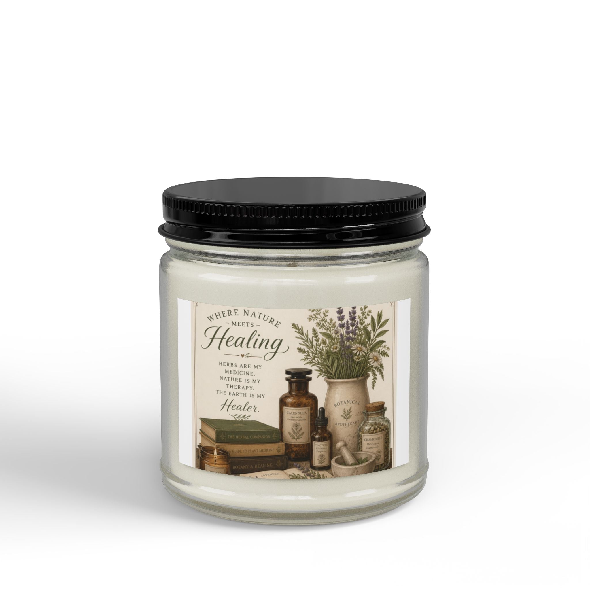 Herbal Healing Soy Candle — Scented Amber Jar with Black Lid (4oz & 9oz)
