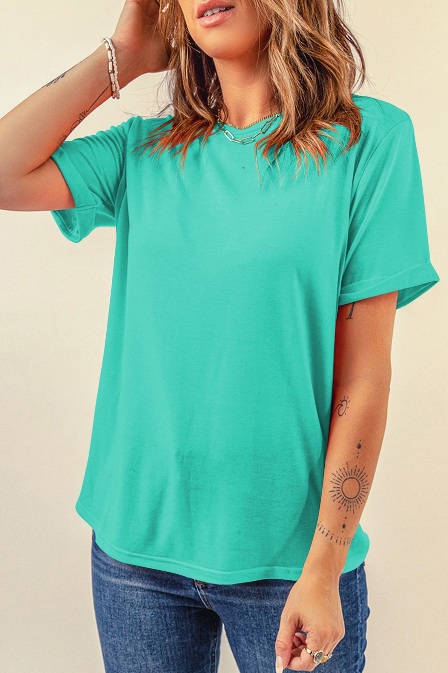 Gray Casual Plain Crew Neck Tee