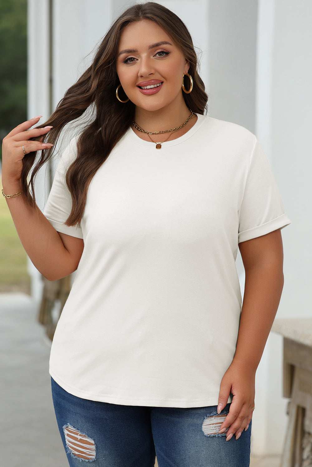 Gray Casual Plain Crew Neck Tee