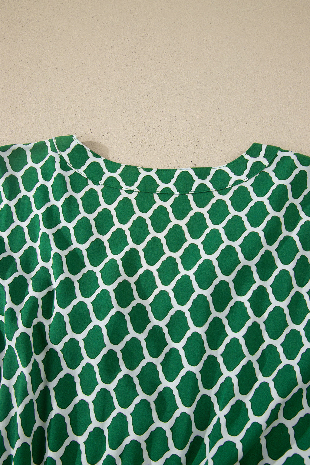 Green Plus Size Geometric Print Pocketed Ruffle Hem Casual Dress