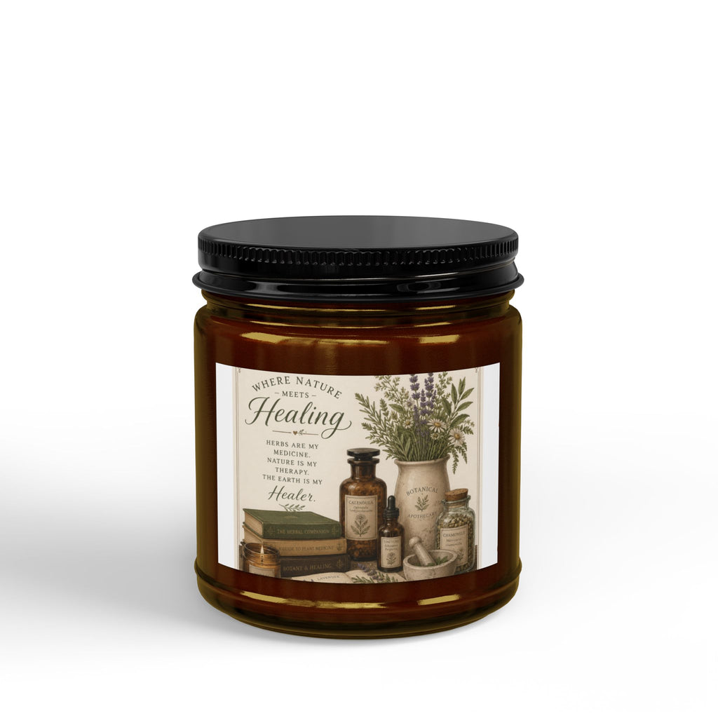 Herbal Healing Soy Candle — Scented Amber Jar with Black Lid (4oz & 9oz)