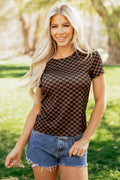 Black Checkerboard Round Neck Summer T Shirt