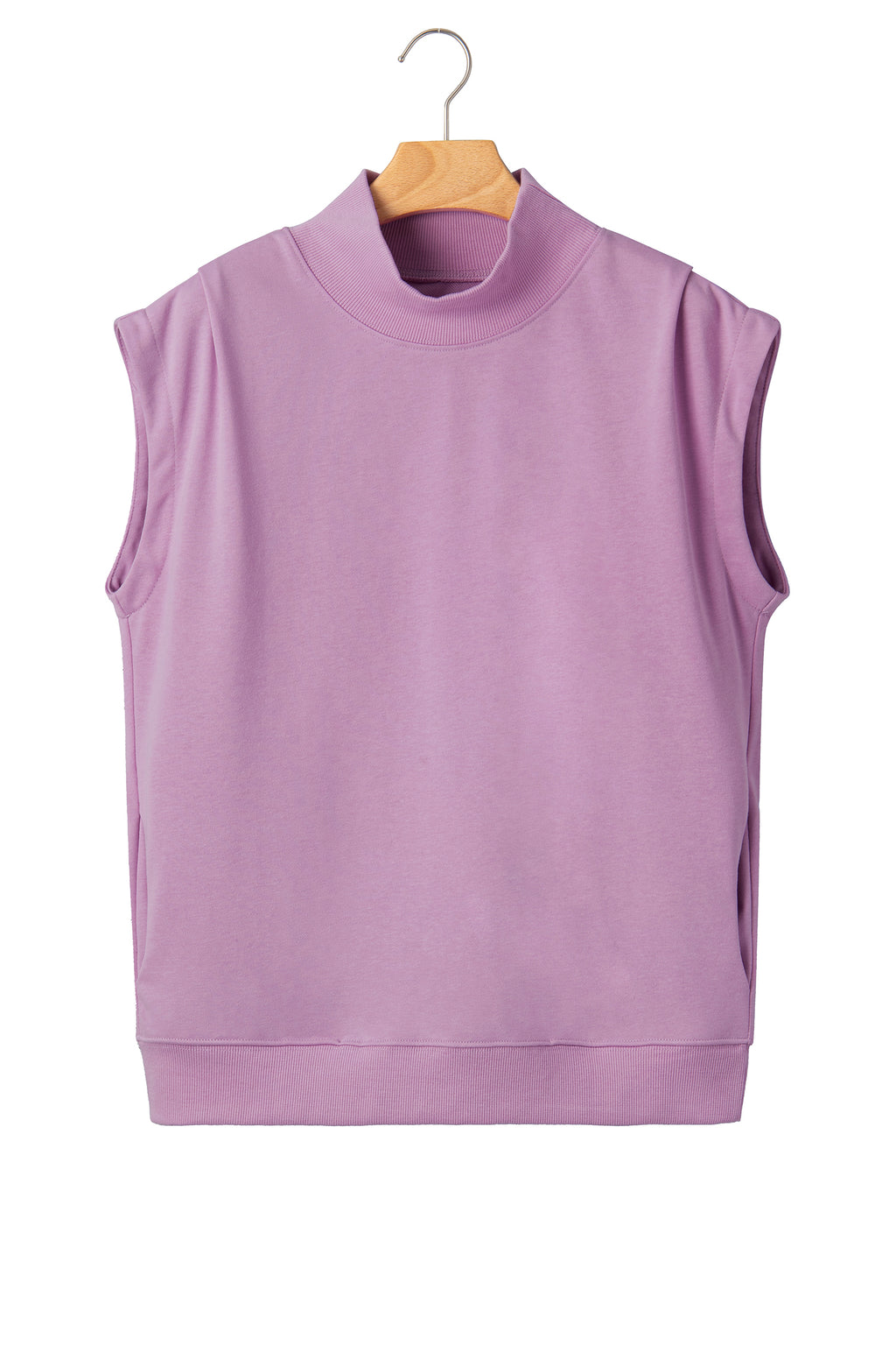 Black Solid Color High Neck Cap Sleeve Loose Top