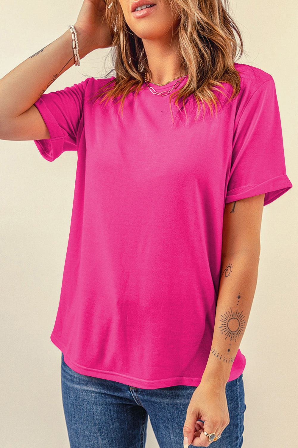Gray Casual Plain Crew Neck Tee