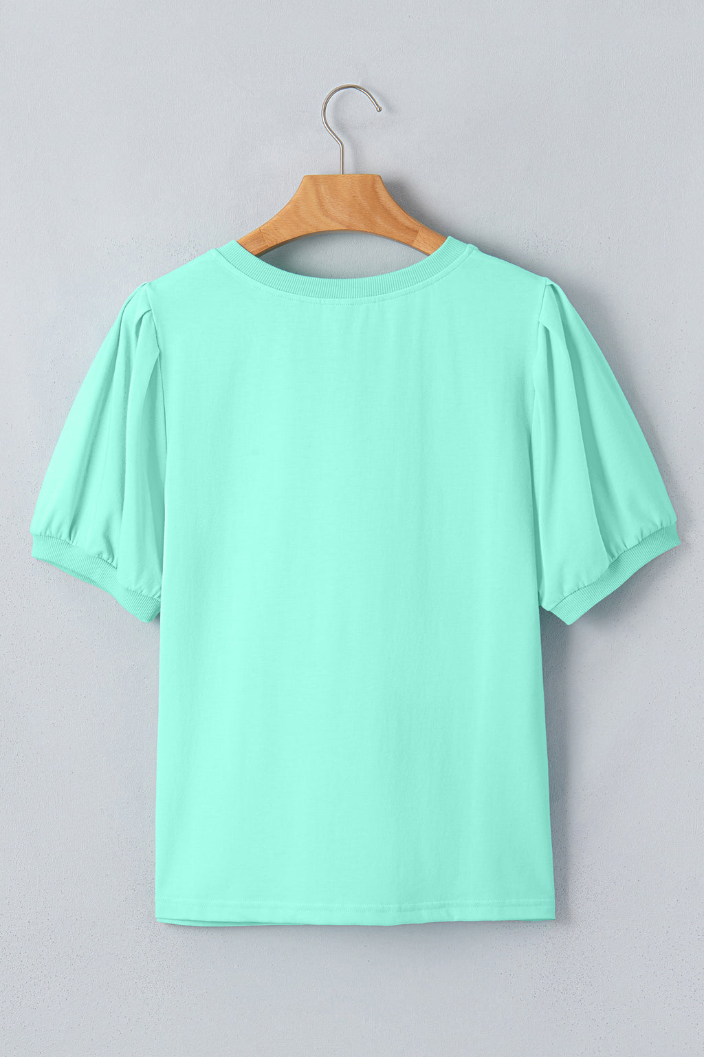 Bonbon Solid Color V Neck Short Puff Sleeve Blouse