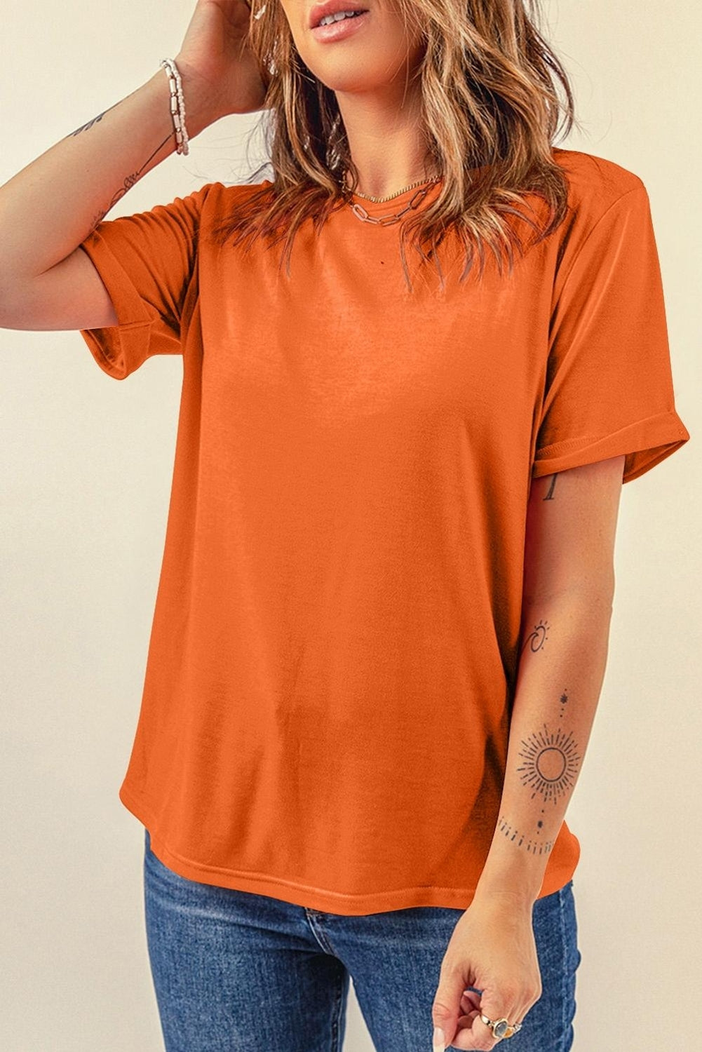 Gray Casual Plain Crew Neck Tee