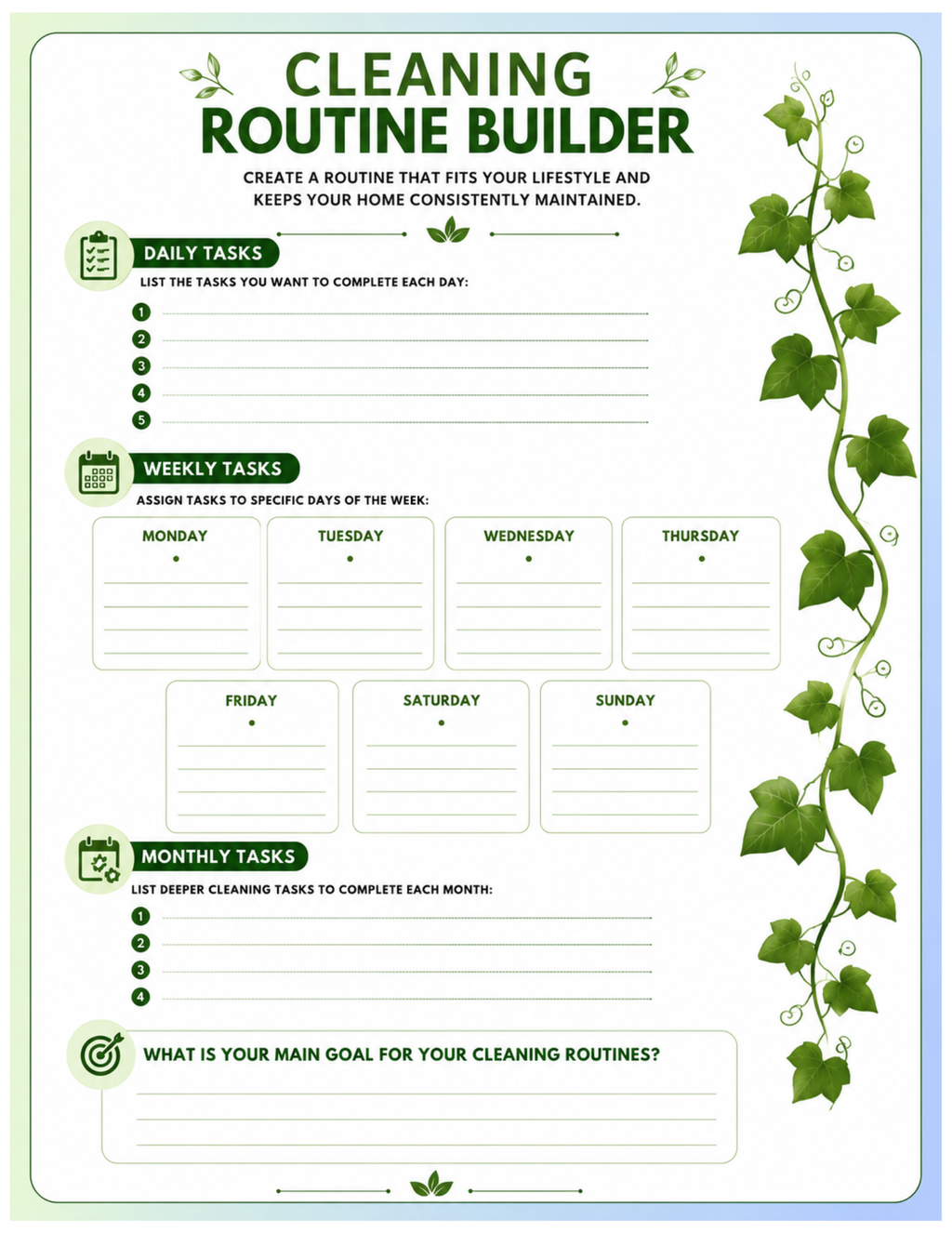 Digital cleaning/ lifestyle planner