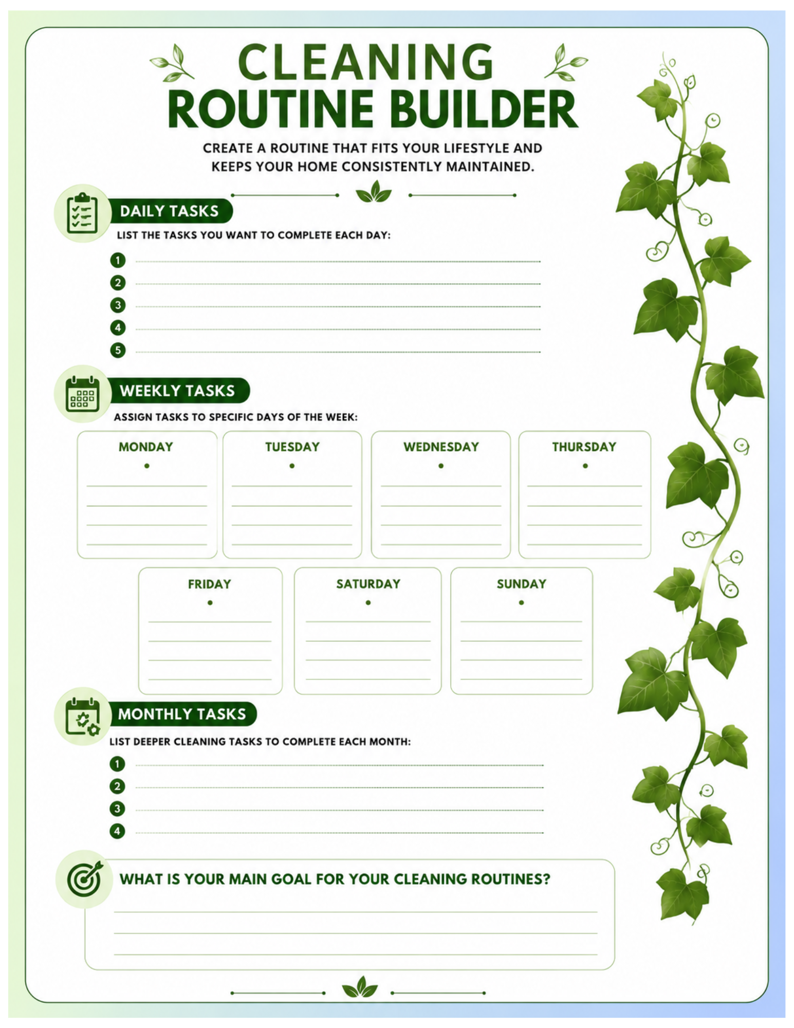 Digital cleaning/ lifestyle planner