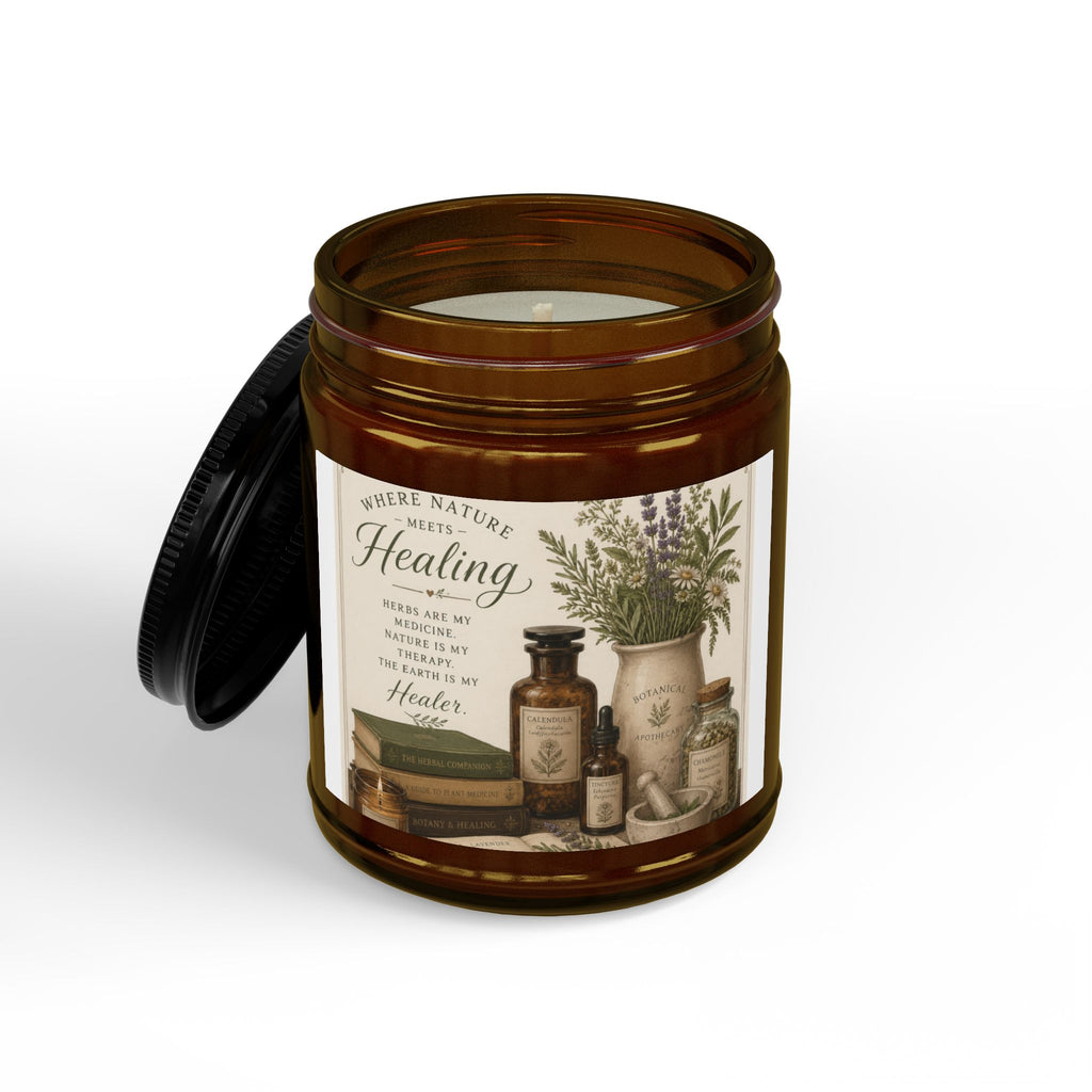 Herbal Healing Soy Candle — Scented Amber Jar with Black Lid (4oz & 9oz)