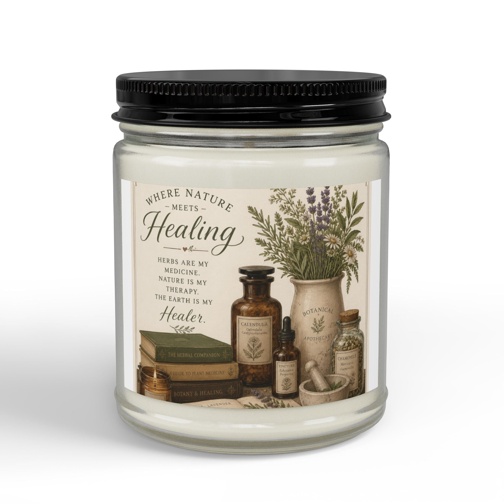 Herbal Healing Soy Candle — Scented Amber Jar with Black Lid (4oz & 9oz)