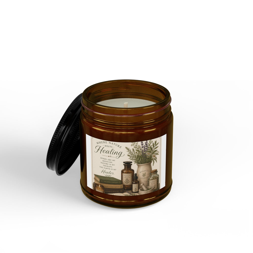 Herbal Healing Soy Candle — Scented Amber Jar with Black Lid (4oz & 9oz)