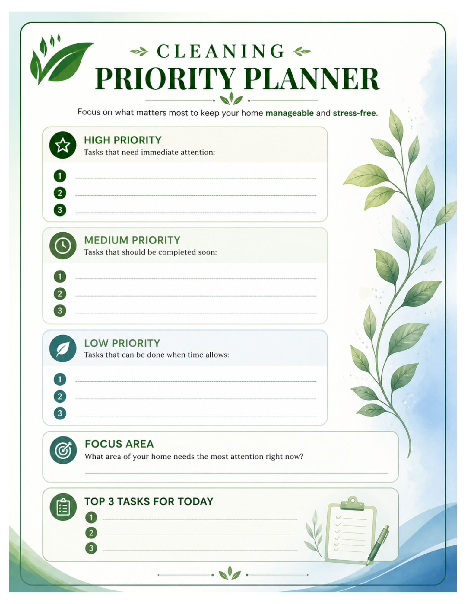 Digital cleaning/ lifestyle planner