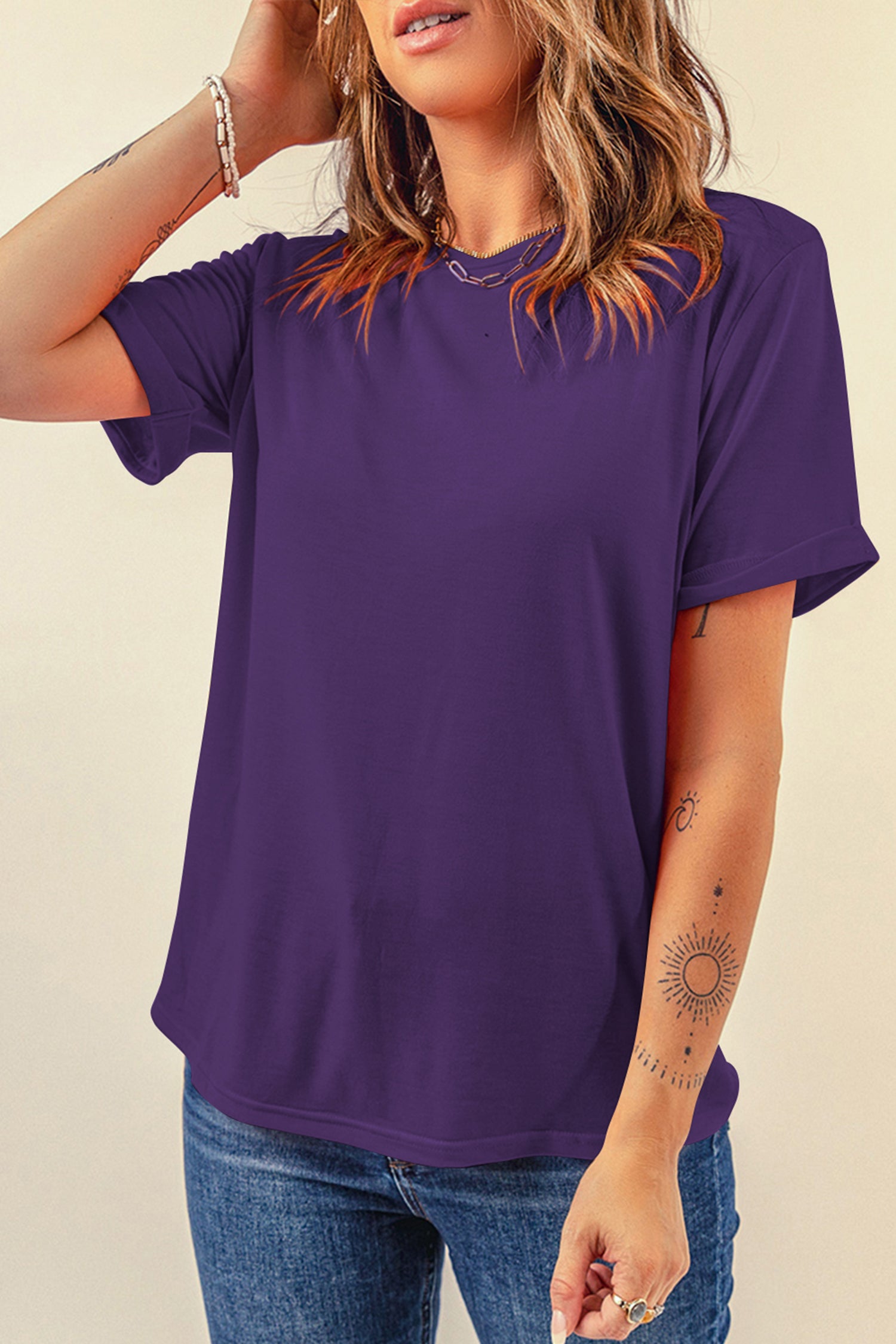 Gray Casual Plain Crew Neck Tee