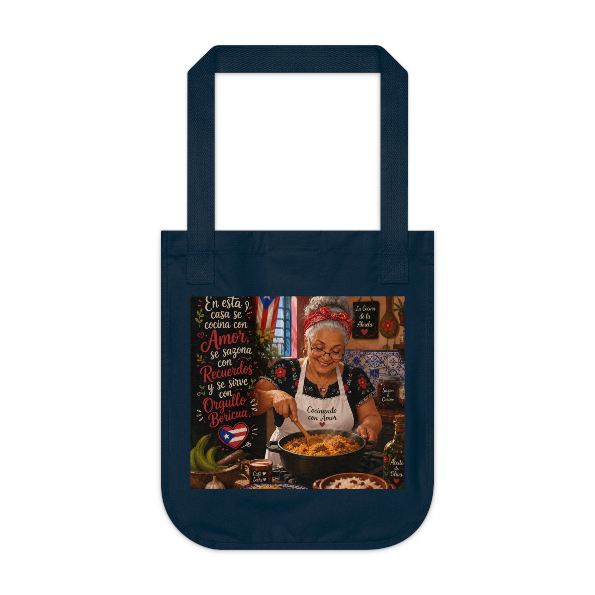 Puerto Rican Flag Canvas Tote — Boricua Cocina Grandma Design