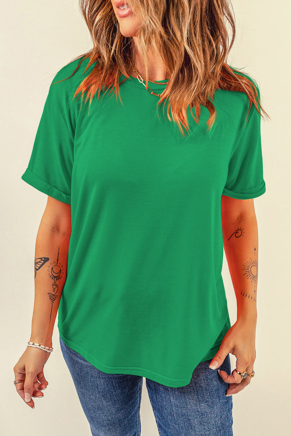 Gray Casual Plain Crew Neck Tee