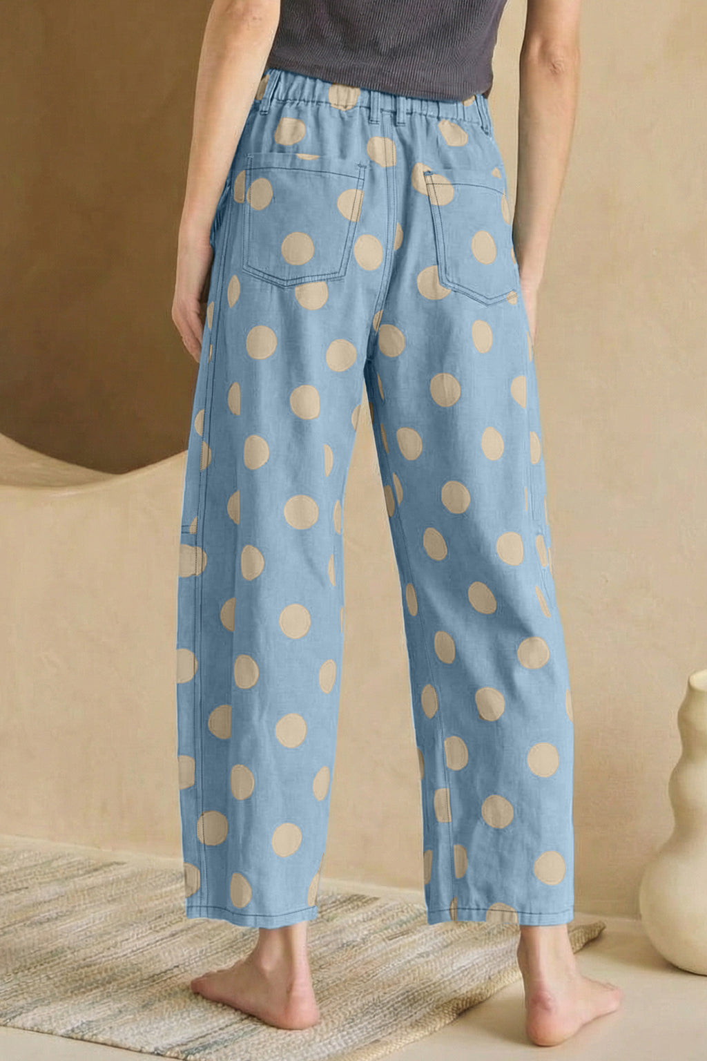 White Polka Dot Print Bow Detail Pocketed Jeans