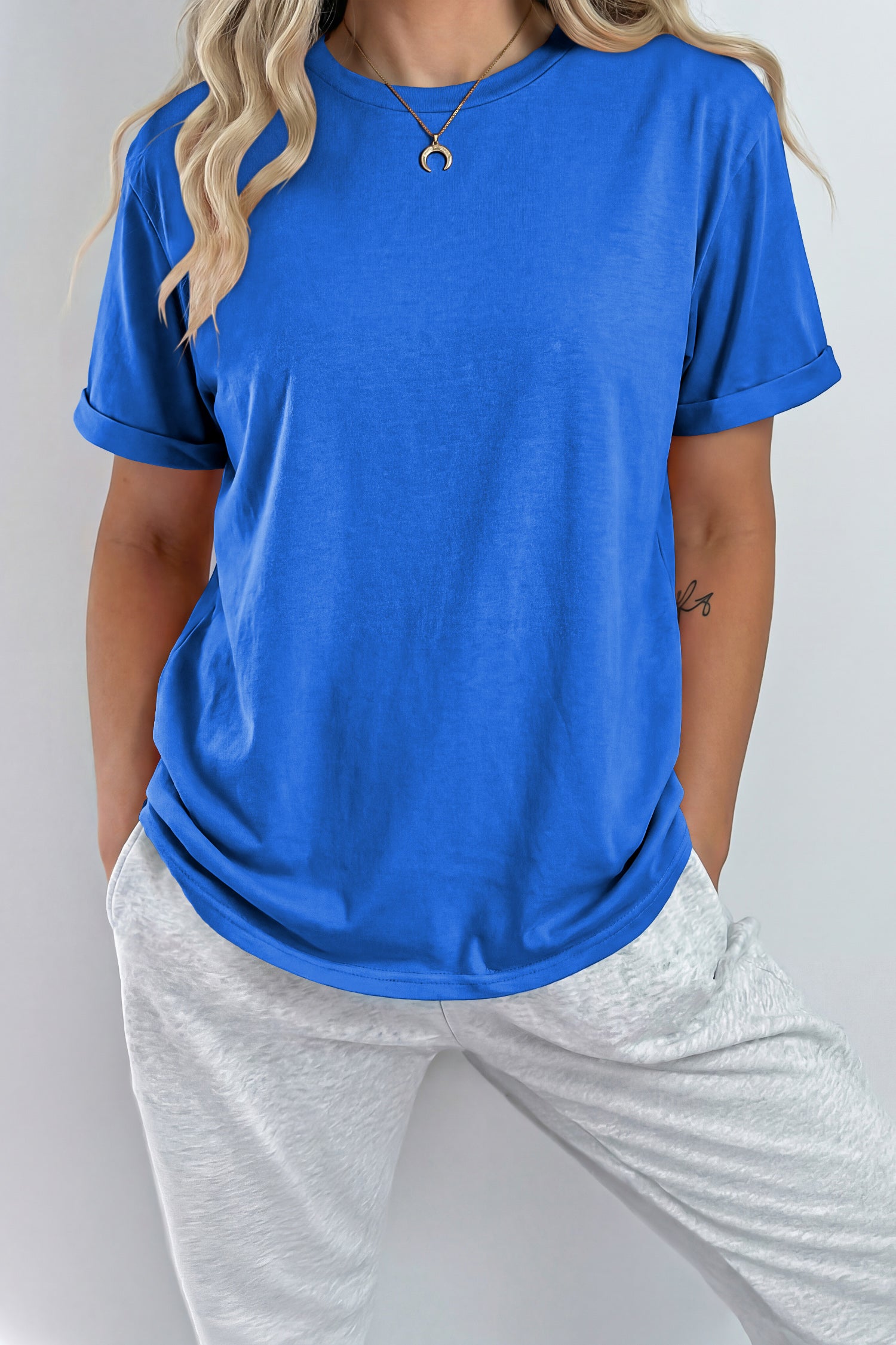 Gray Casual Plain Crew Neck Tee
