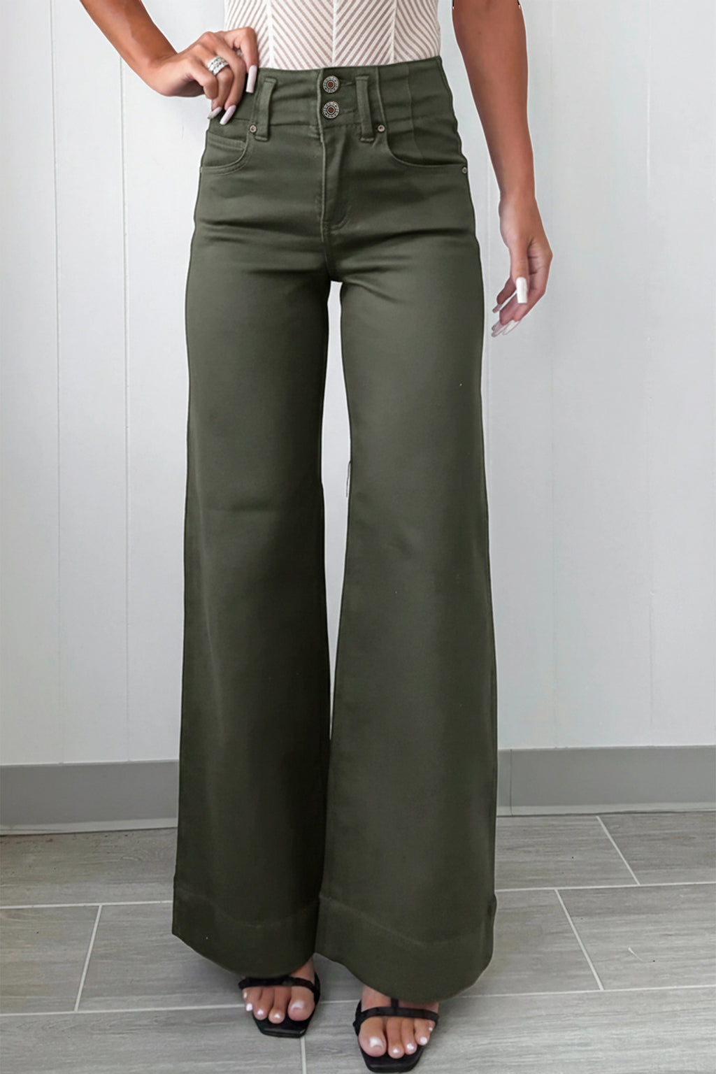 Black 2-Button High Waist Wide Leg Jeans