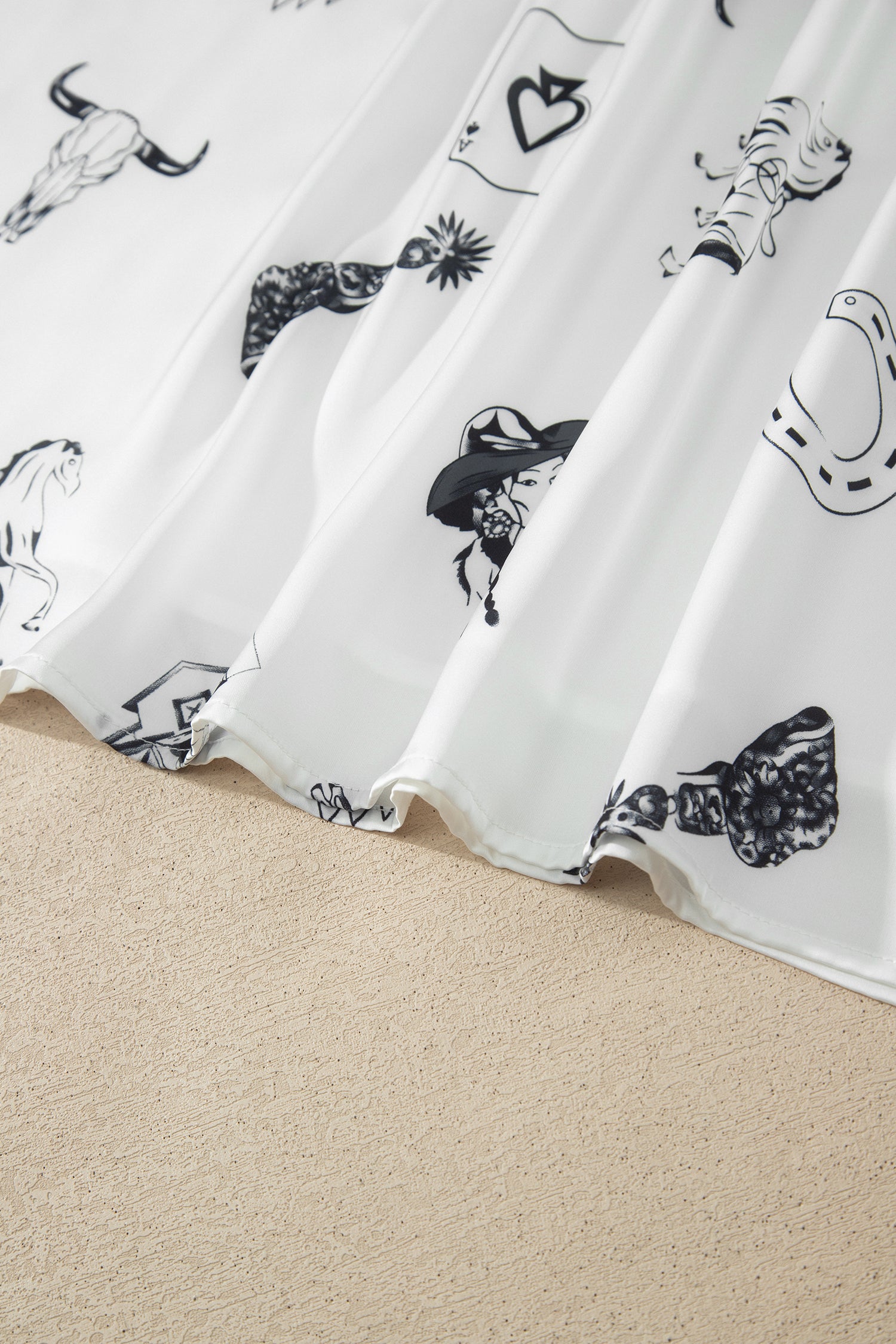 Beige Western Print Satin Long Skirt