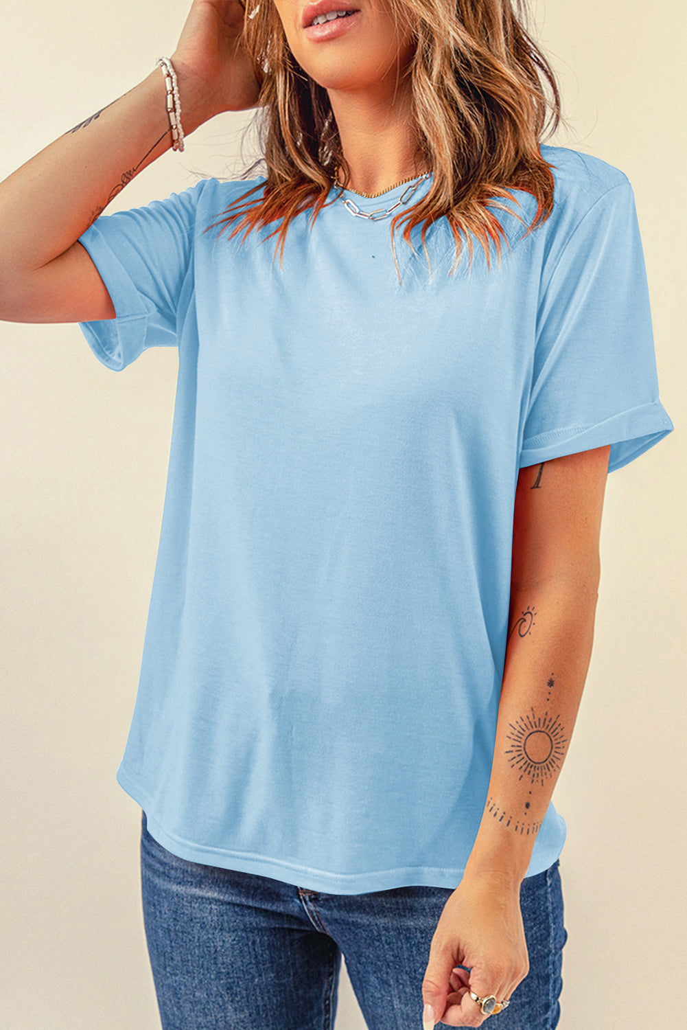 Gray Casual Plain Crew Neck Tee