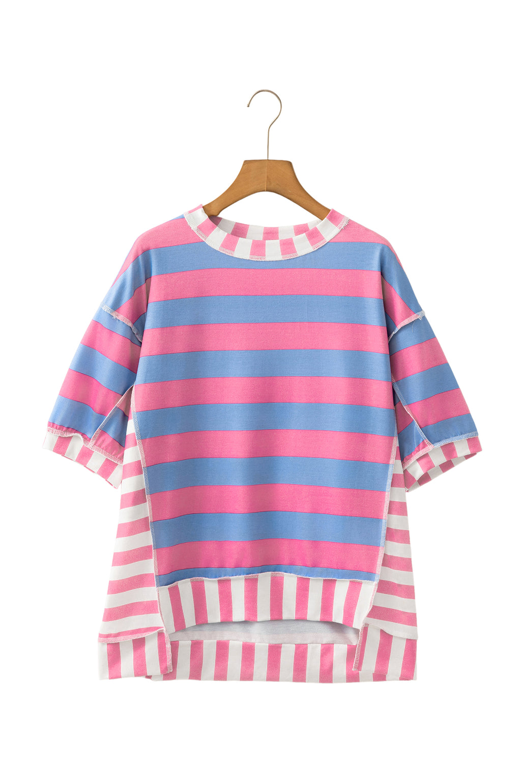 Yellow Stripe Exposed Seam Contrast Patchwork Oversized Top