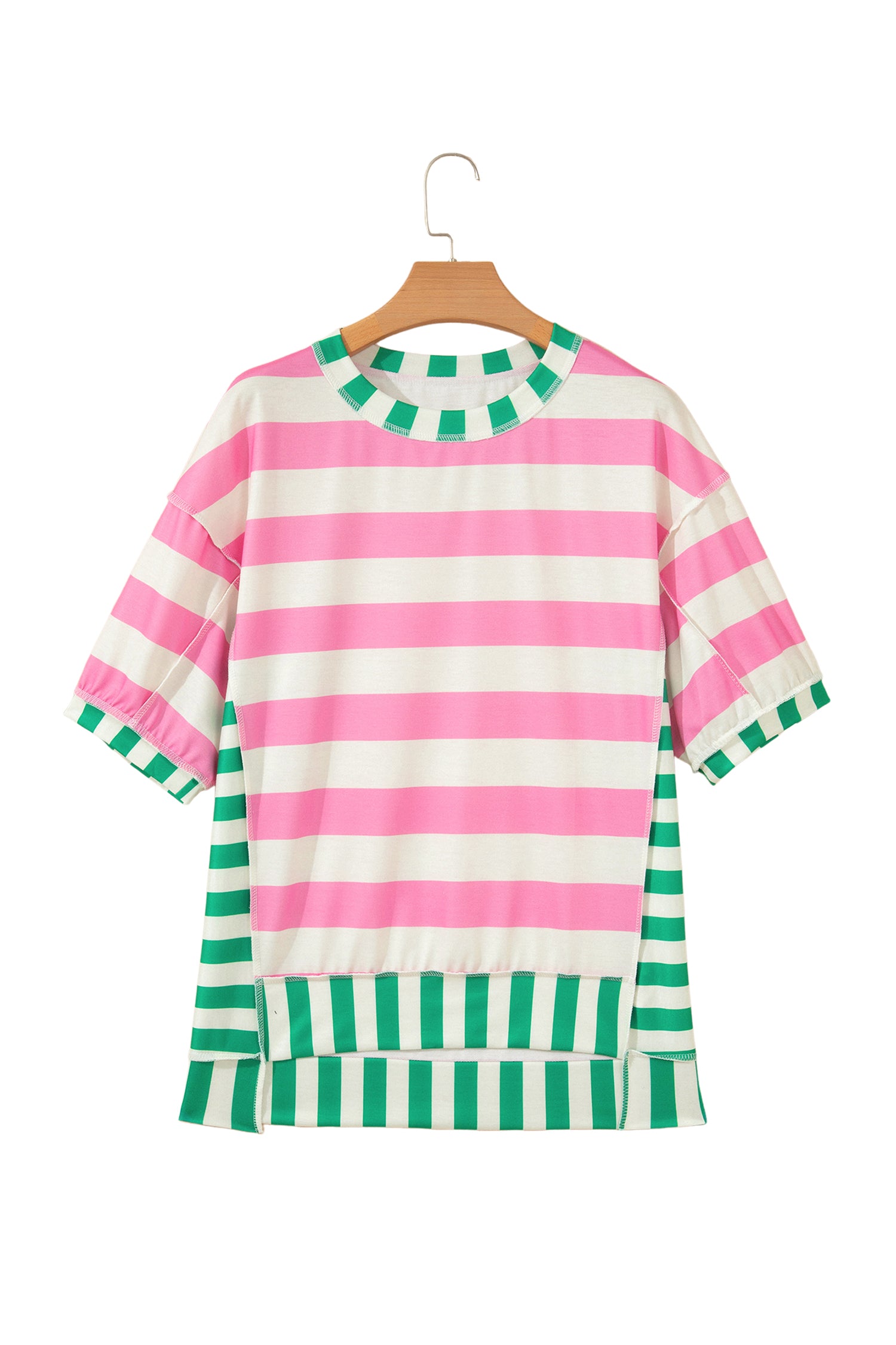 Yellow Stripe Exposed Seam Contrast Patchwork Oversized Top