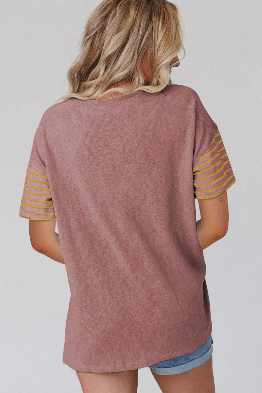 Mint Green Color Block Striped Detail Loose T Shirt