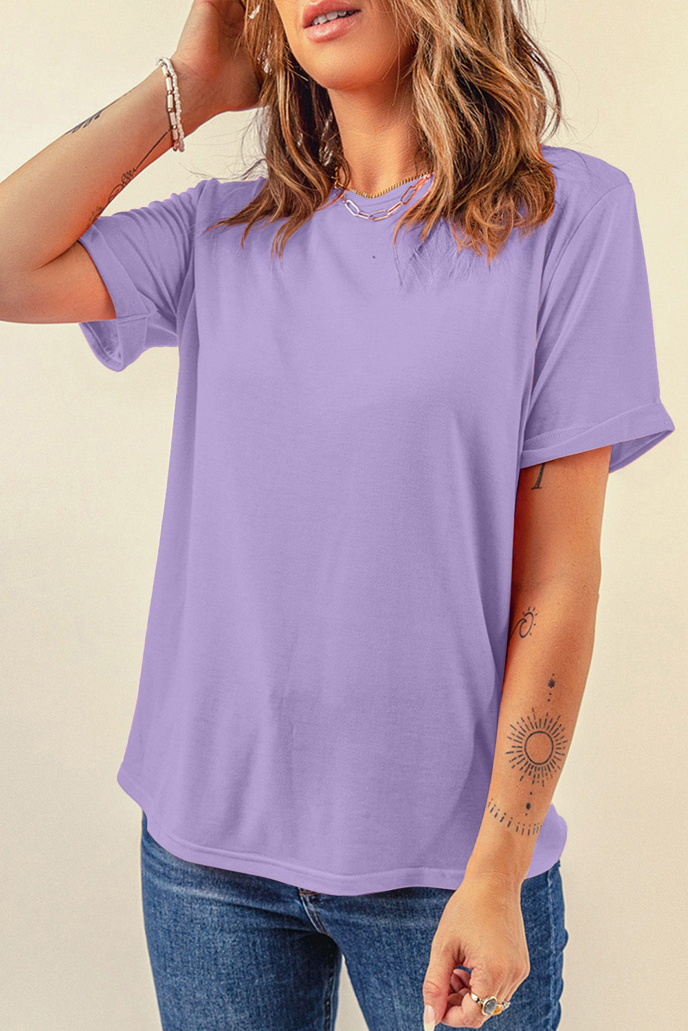 Gray Casual Plain Crew Neck Tee