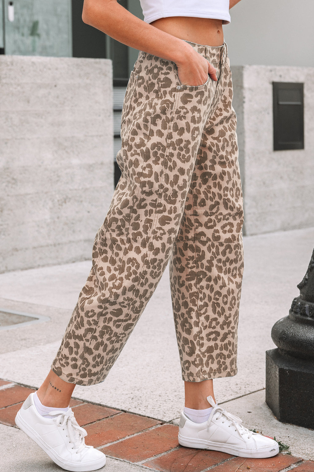 Sky Blue Leopard Print Straight Loose Jeans