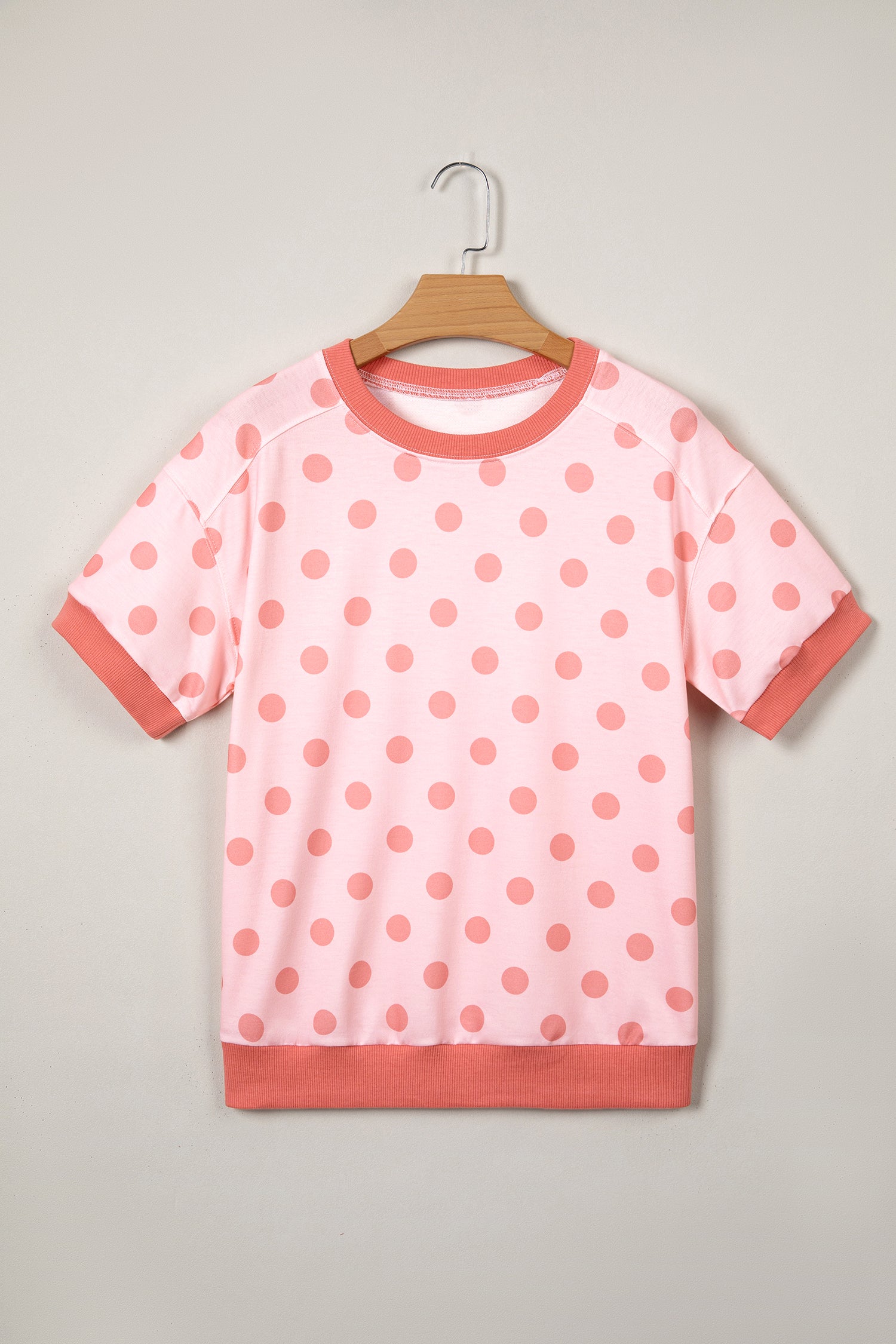Blue Color Block Trim Polka Dot Casual Tee